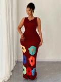 Summer Fashion Round Neck Sleeveless Positioning Print Cut-Out A-Line Dress