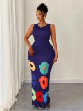 Summer Fashion Round Neck Sleeveless Positioning Print Cut-Out A-Line Dress