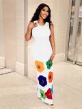 Summer Fashion Round Neck Sleeveless Positioning Print Cut-Out A-Line Dress