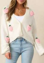 Strawberry Pattern Women's Elegant Knit Cardigan Fall Winter Button Long Sleeve Sweater