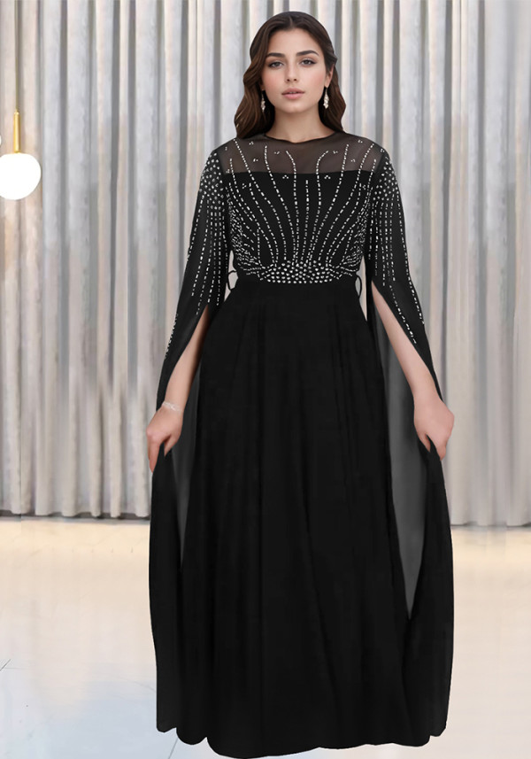 Fashion Women's Chic Elegant Beaded See-Through Dress