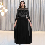 Fashion Women's Chic Elegant Beaded See-Through Dress