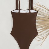 Women's Solid Color One-Piece Slim Fit Sexy Swimsuit