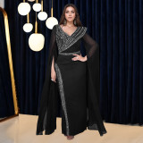 Fashion Women's Chic V-Neck Beaded Long-Sleeve Dress