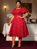 Plus Size Formal Party Dress High Waist Slim Fit Square Neck Puff Sleeve A-Line Gown