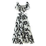 Summer Women's Fashion Color-Blocked Cut-Out Waist Patchwork Maxi Dress