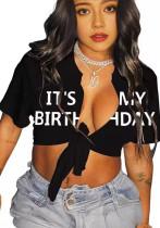 Summer Sexy Letter Print Lace-Up Open Front Top Summer Sexy Letter Print Lace-Up Open Front Top