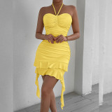 Summer Women's Halter Sleeveless Ruched Sexy Bodycon Short Dress