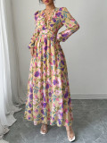 Women Elegant printed v-neck dress