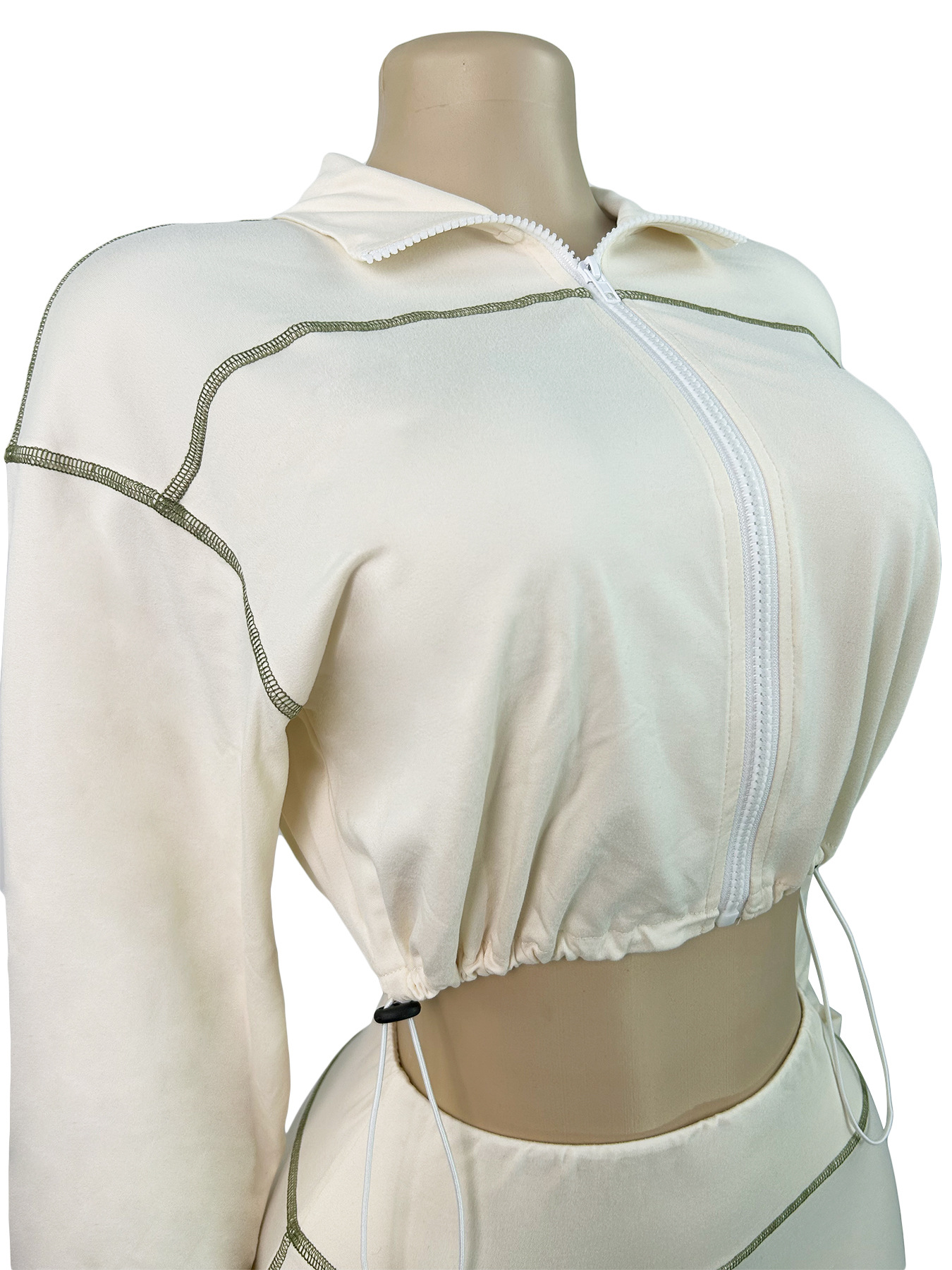 Women's Sexy Elastic Waist Long Sleeve Crop Top Slim Tight Pants Two-Piece Set