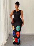 Summer Fashion Round Neck Sleeveless Positioning Print Cut-Out A-Line Dress