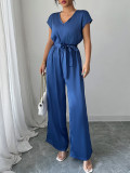 Women V Neck wide-leg Jumpsuit