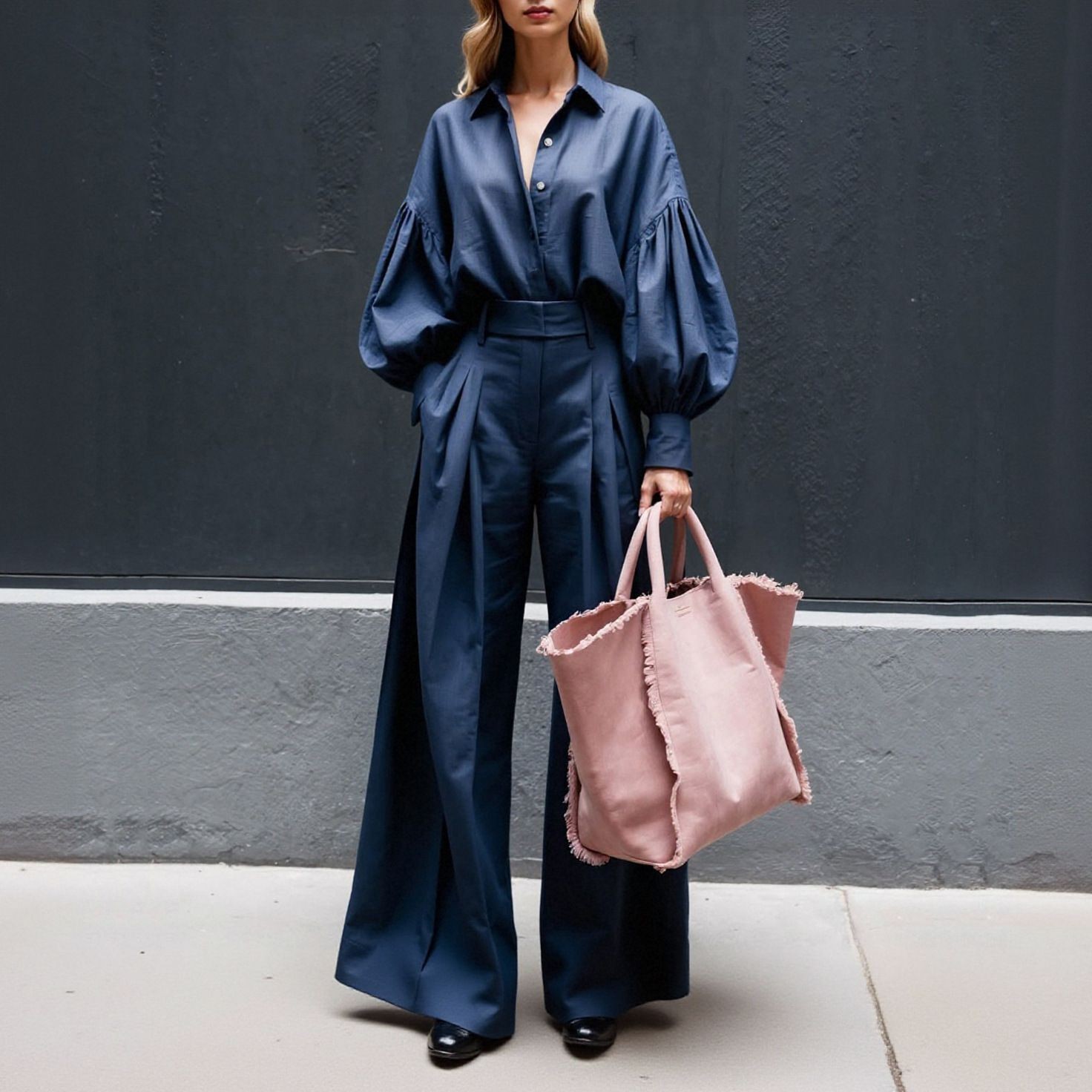 Autumn Solid Long-Sleeve Shirt & Wide-Leg Pants Linen Two-Piece Set