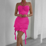 Summer Women's Halter Sleeveless Ruched Sexy Bodycon Short Dress