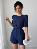 Women puff sleeve solid jumpsuit
