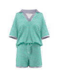 Women's Half-Sleeve V-Neck Striped Knit Top + High-Waist Shorts Casual Set