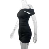 Women summer off shoulder pleated bodycon dress