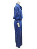 Autumn Solid Long-Sleeve Shirt & Wide-Leg Pants Linen Two-Piece Set