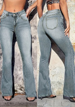 Women Fall/Winter Retro Ripped Button Denim Pants