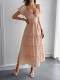 Spring-Summer Elegant Holiday Solid Short-Sleeve Maxi Dress for Women