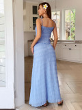 Elegant Lace-Up Ruffle Halter Top & A-Line Skirt Set for Summer