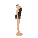 Spring Summer Women's Sexy Fringed Halter Jumpsuit Party Shorts
