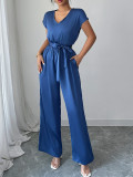 Women V Neck wide-leg Jumpsuit