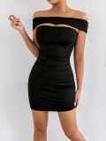 Women summer off shoulder pleated bodycon dress