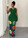 Summer Fashion Round Neck Sleeveless Positioning Print Cut-Out A-Line Dress