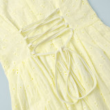 Women Summer Lace-Up Sexy Embroidered Dress
