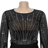 Fashion Women's Chic Elegant Beaded See-Through Dress