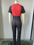 Trendy Moon Print Stretchy Slim-Fit Basic Top & Pants Set