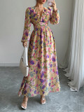Women Elegant printed v-neck dress