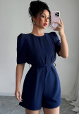 Women puff sleeve solid jumpsuit