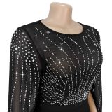 Fashion Women's Chic Elegant Beaded See-Through Dress