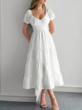 Spring-Summer Elegant Holiday Solid Short-Sleeve Maxi Dress for Women