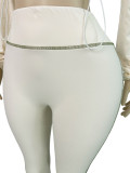 Women's Sexy Elastic Waist Long Sleeve Crop Top Slim Tight Pants Two-Piece Set