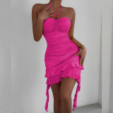 Summer Women's Halter Sleeveless Ruched Sexy Bodycon Short Dress