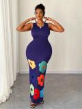 Summer Fashion Round Neck Sleeveless Positioning Print Cut-Out A-Line Dress