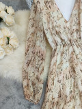 Spring V-Neck Bohemian Floral Long-Sleeve Mini Dress