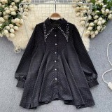 Women's Autumn Rhinestone Embellished Loose Chic Long-Sleeve Top