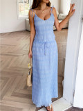 Elegant Lace-Up Ruffle Halter Top & A-Line Skirt Set for Summer