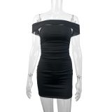 Women summer off shoulder pleated bodycon dress