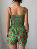 Women spring and summer suspender printed top and shorts two-piece set