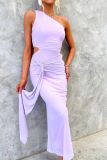 Elegant Chic One-Shoulder Sexy Mesh Tie-Front Long Dress