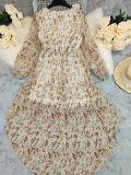Spring V-Neck Bohemian Floral Long-Sleeve Mini Dress
