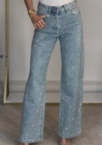 Women Full Diamond Washed Denim Pants