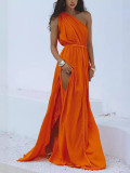 Women Beach Holidays Tie Rope Solid Dresses