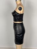 Women Sexy Top and Skirt Pu-Leather Two-piece Set