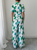 Women Elegant printed short-sleeved wide-leg jumpsuit